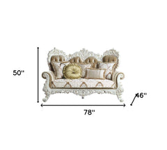 78" Brown And White Loveseat and Toss Pillows