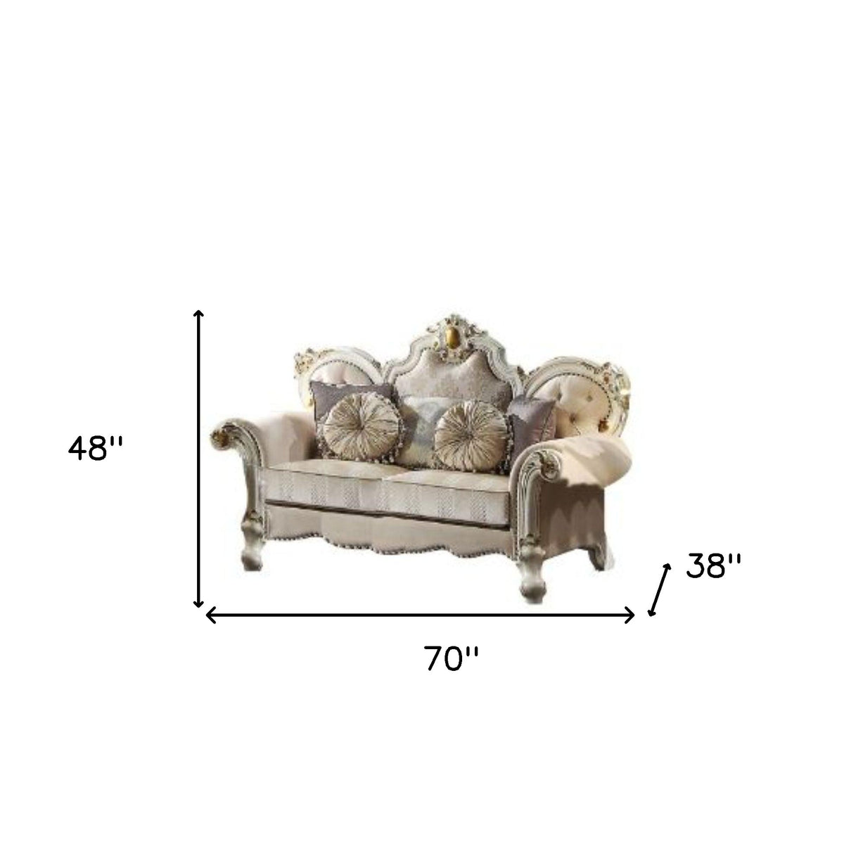 70" Gold And Pearl Velvet Loveseat and Toss Pillows