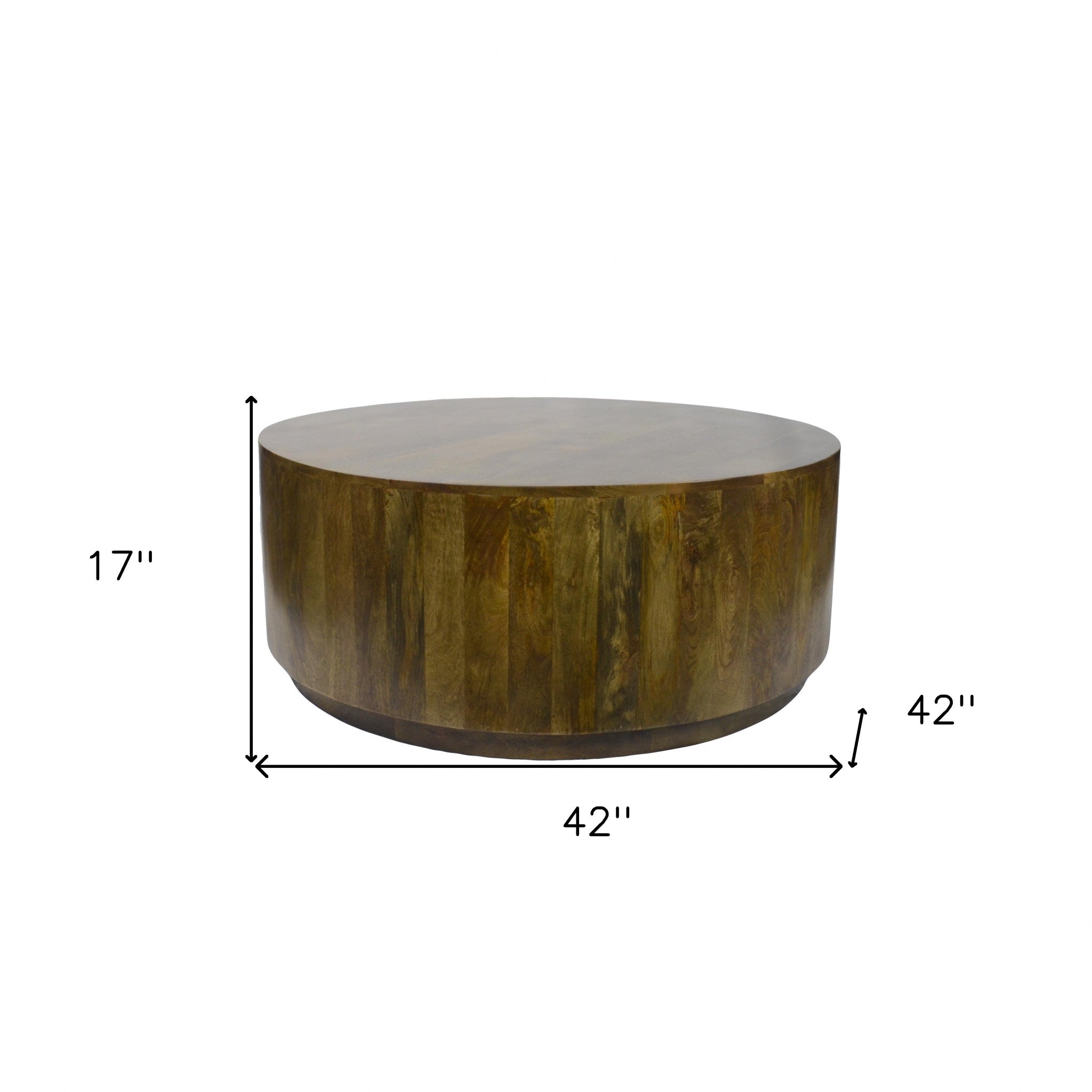 42" Rustic Brown Solid Wood Round Distressed Coffee Table