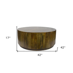 42" Rustic Brown Solid Wood Round Distressed Coffee Table