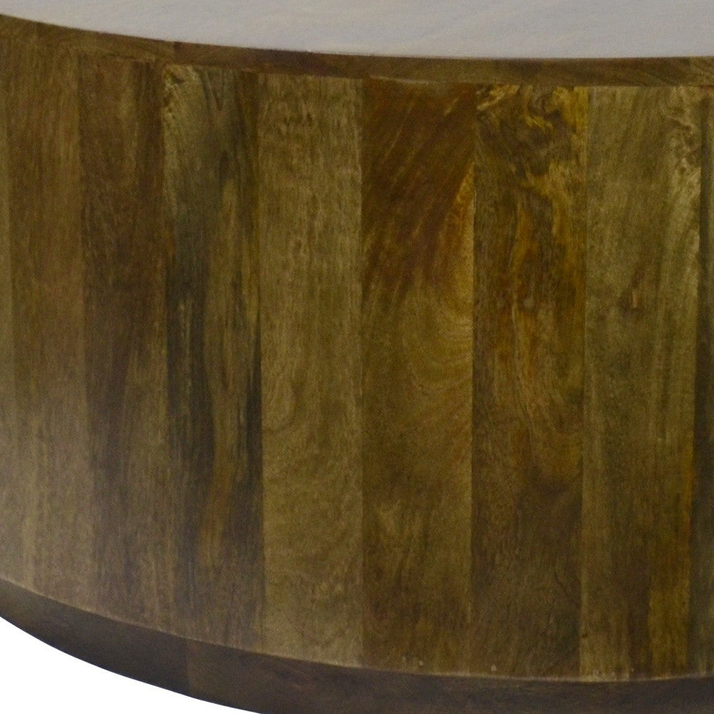 42" Rustic Brown Solid Wood Round Distressed Coffee Table