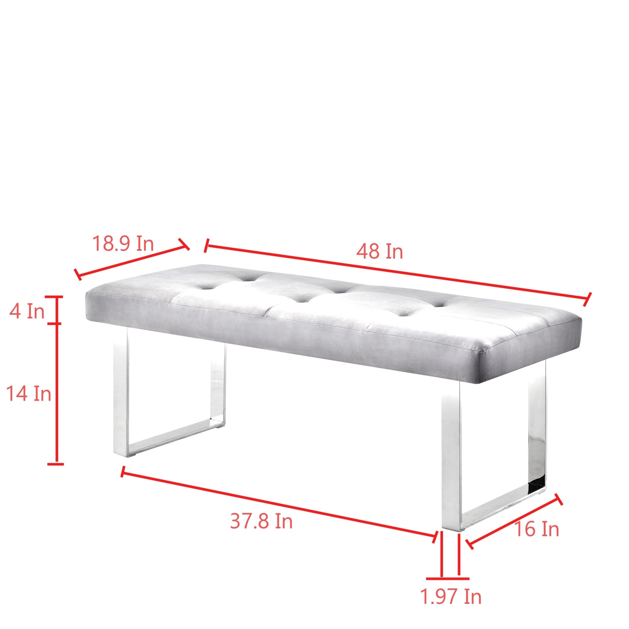 48" Black and Silver Upholstered Faux Leather Bench
