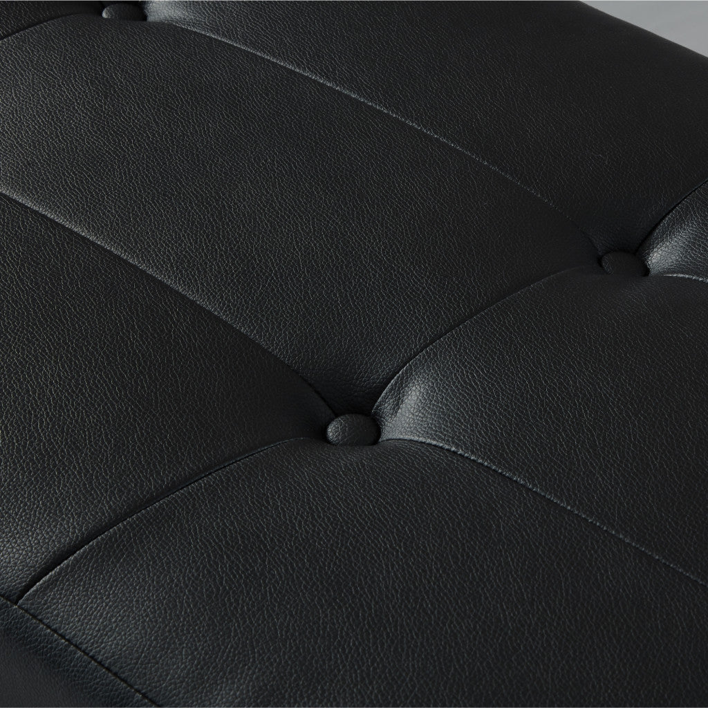 48" Black and Silver Upholstered Faux Leather Bench