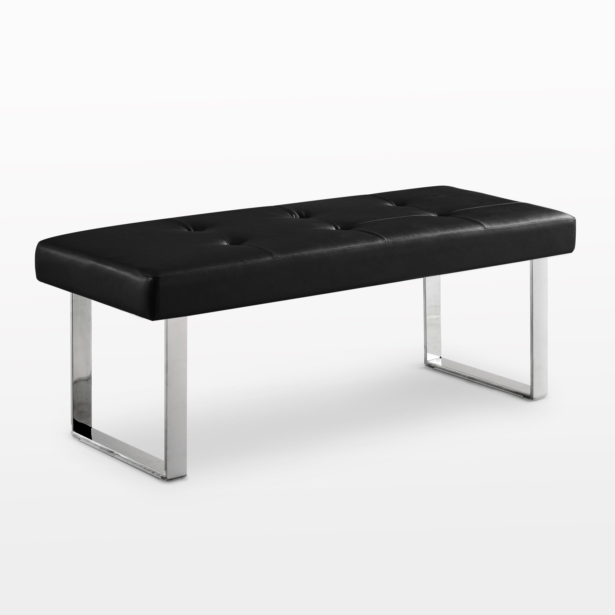 48" Black and Silver Upholstered Faux Leather Bench