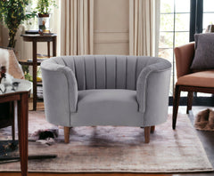 52" Gray And Black Velvet Striped Arm Chair