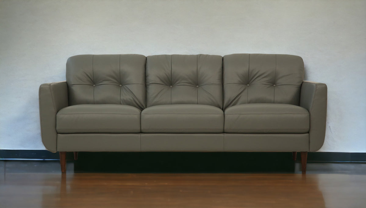 83" Green Leather And Black Sofa
