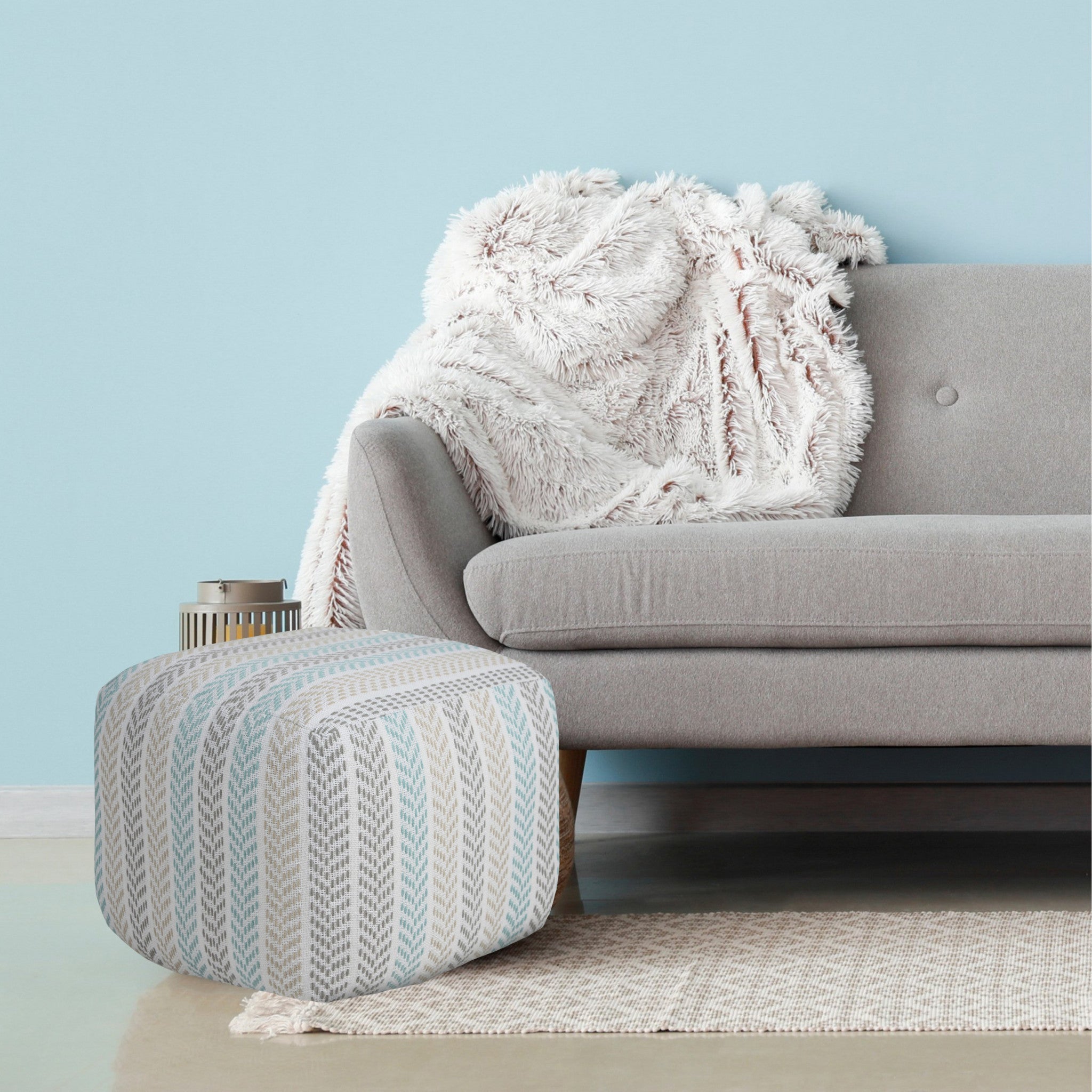 18" Blue 100% Cotton Ottoman