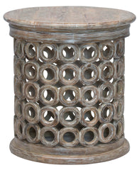 24" Gray Brown Solid Wood Lattice Round End Table