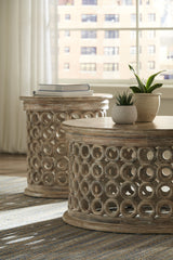 24" Gray Brown Solid Wood Lattice Round End Table