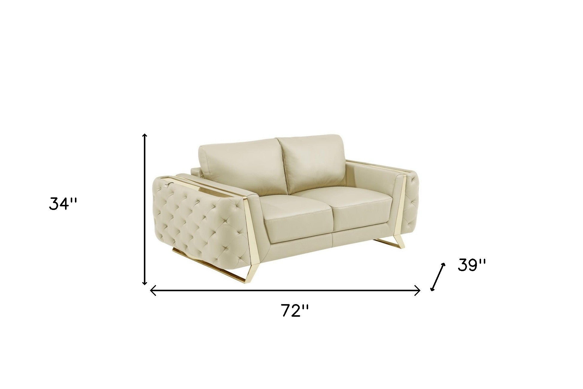 72" Beige And Gold Genuine Leather Loveseat