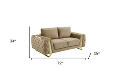 72" Beige And Gold Velvet Love Seat