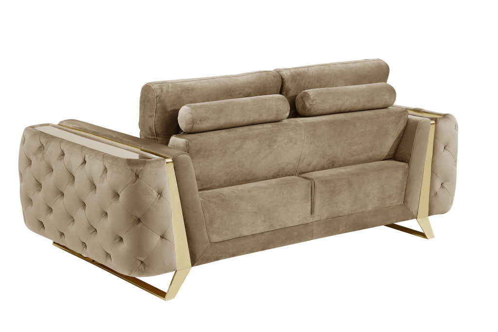 72" Beige And Gold Velvet Love Seat