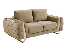 72" Beige And Gold Velvet Love Seat