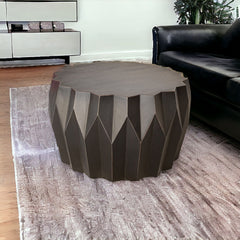 29" Black Solid Wood Round Distressed Coffee Table