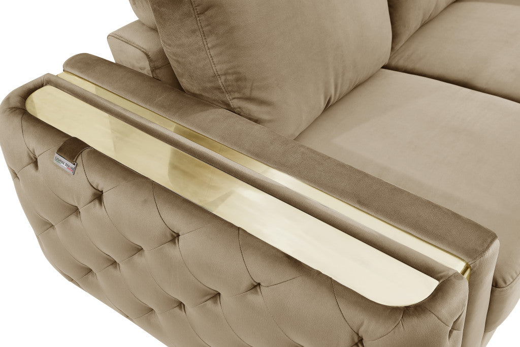 72" Beige And Gold Velvet Love Seat