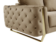 72" Beige And Gold Velvet Love Seat