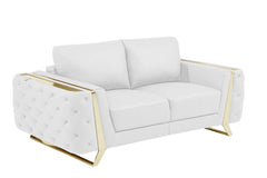 72" White And Gold Genuine Leather Loveseat