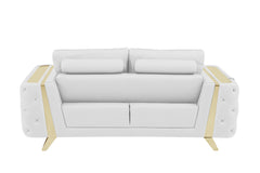 72" White And Gold Genuine Leather Loveseat