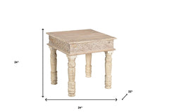 24" White Solid Wood End Table