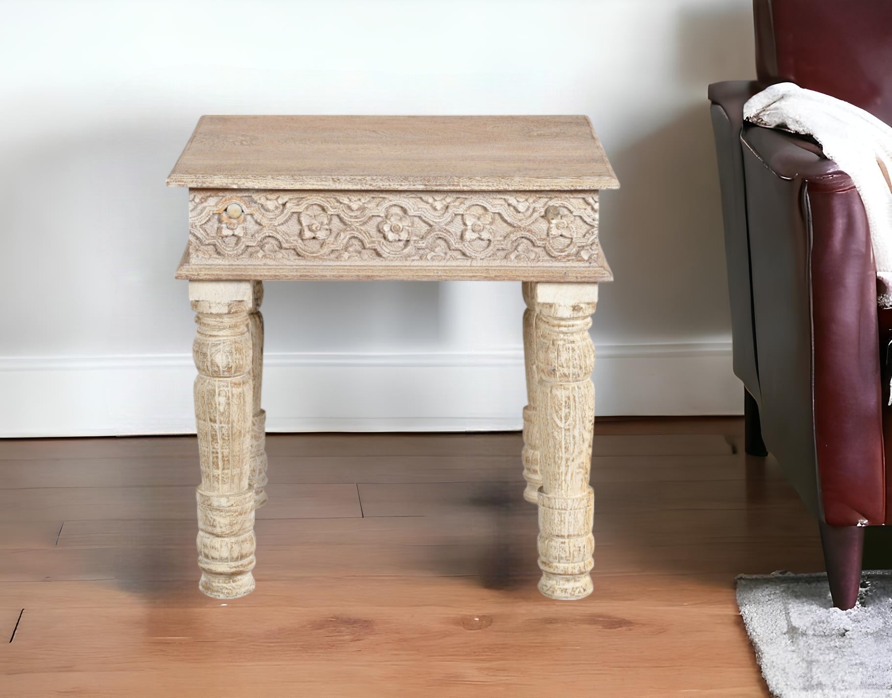 24" White Solid Wood End Table