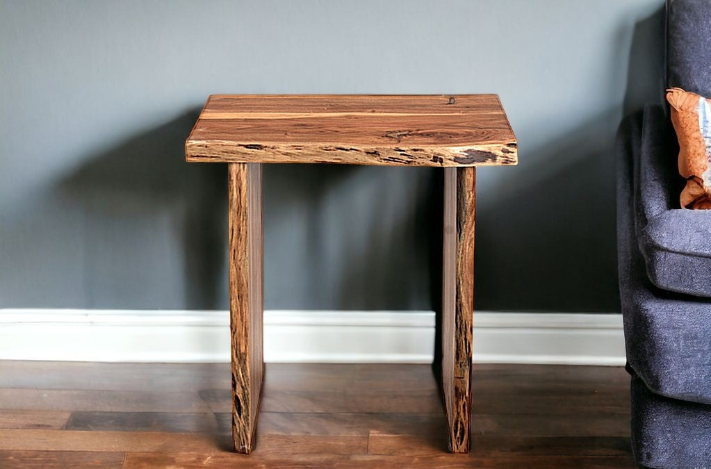 24" Brown Solid Wood End Table