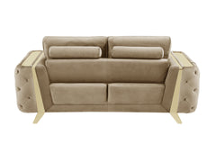 Three Piece Indoor Beige Velvet Six Person Seating Set