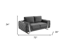 72" Dark Gray And Silver Velvet Loveseat