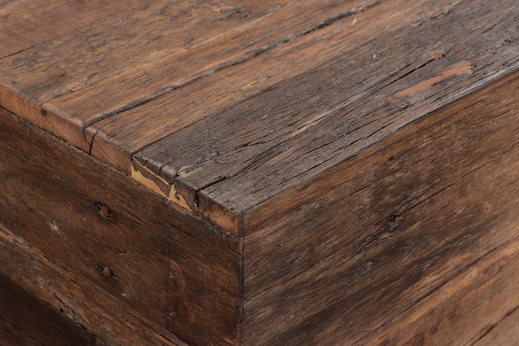 52" Dark Brown And Black Solid Wood And Metal Distressed Coffee Table