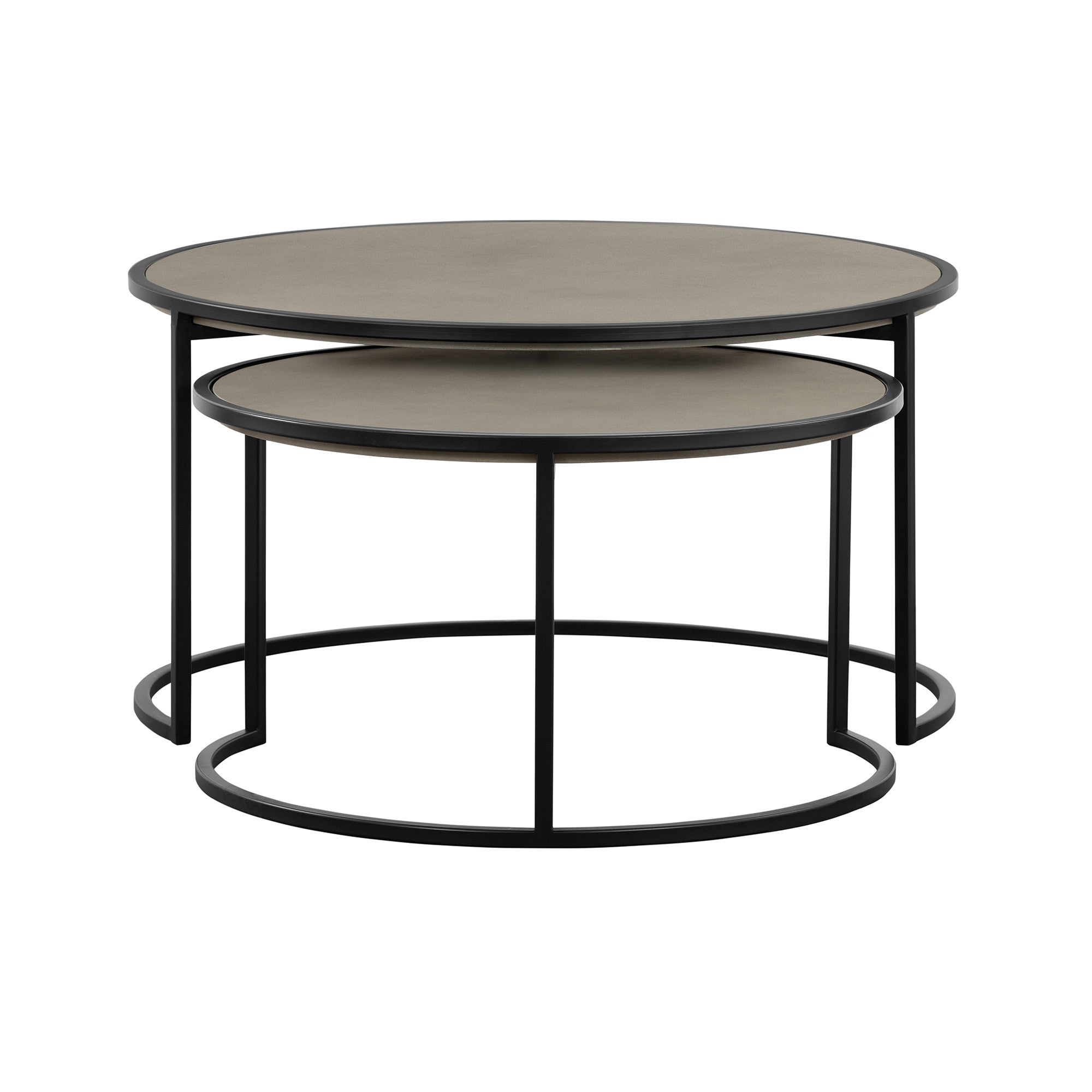 Set of Two 32" Gray And Black Concrete And Metal Round Nested Coffee Tables