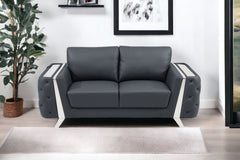 72" Dark Gray And Silver Genuine Leather Loveseat