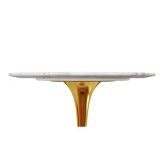 32" White and Gold Rounded Marble and Metal Bar Table