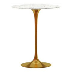 32" White and Gold Rounded Marble and Metal Bar Table