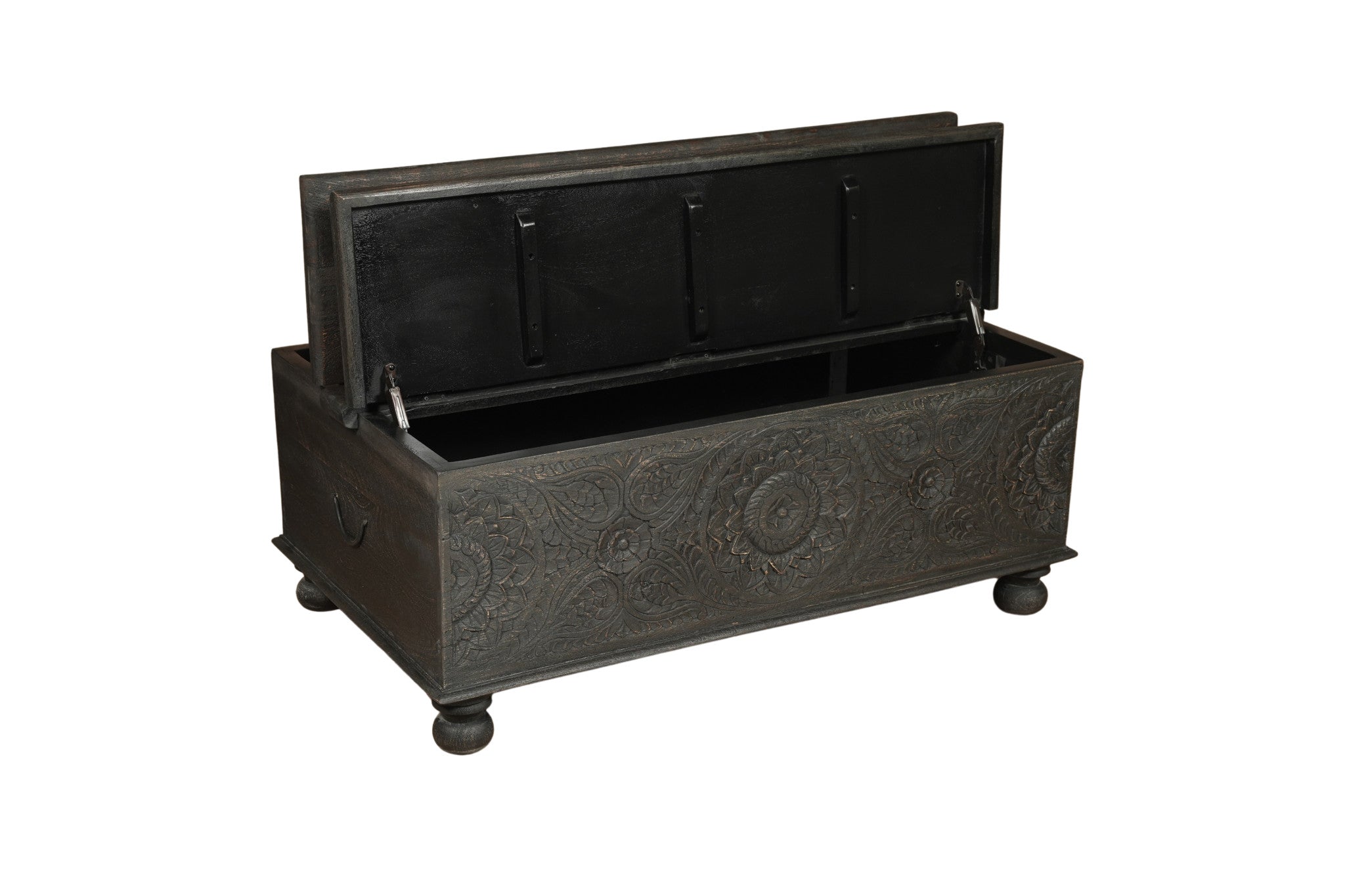 49" Black Solid Wood Distressed Lift Top Coffee Table