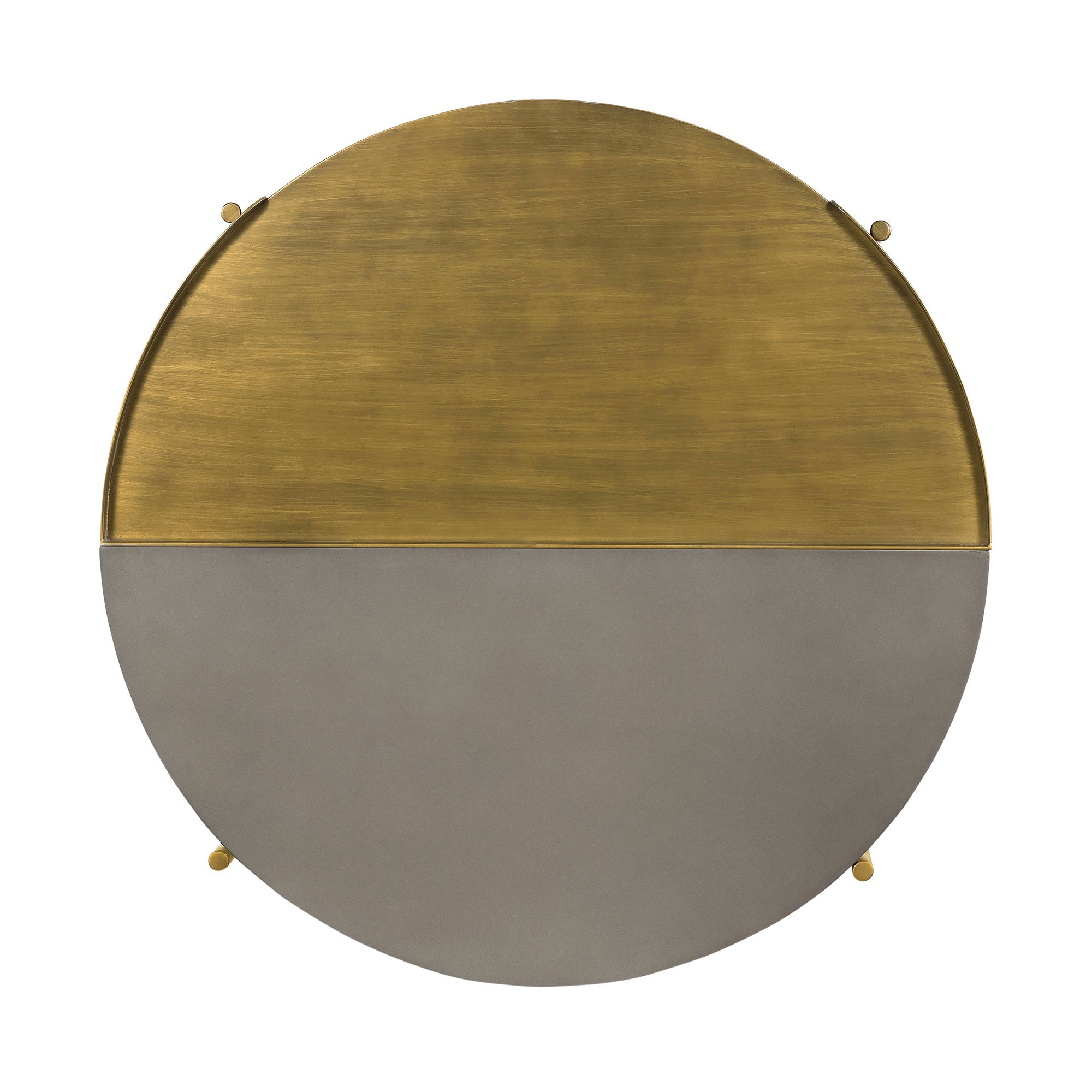 32" Brass Concrete And Brass Round Coffee Table