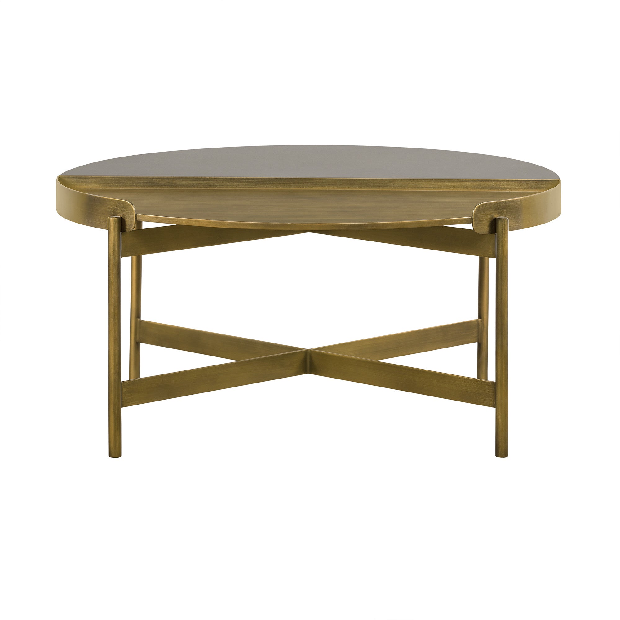 32" Brass Concrete And Brass Round Coffee Table