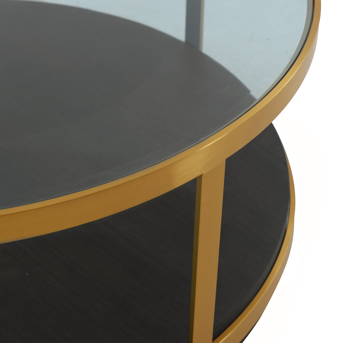 43" Clear And Black Solid Wood Round Coffee Table With Shelf