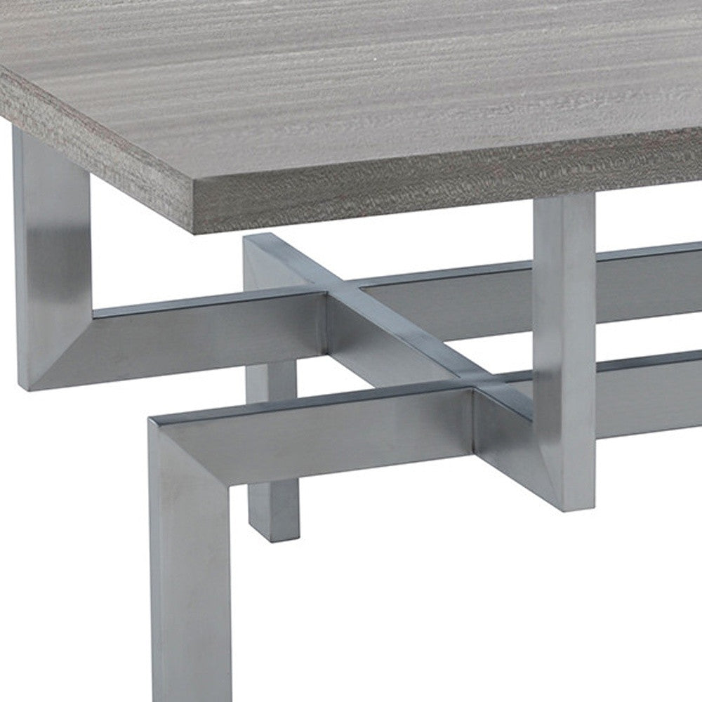 51" Gray And Silver Stainless Steel Coffee Table