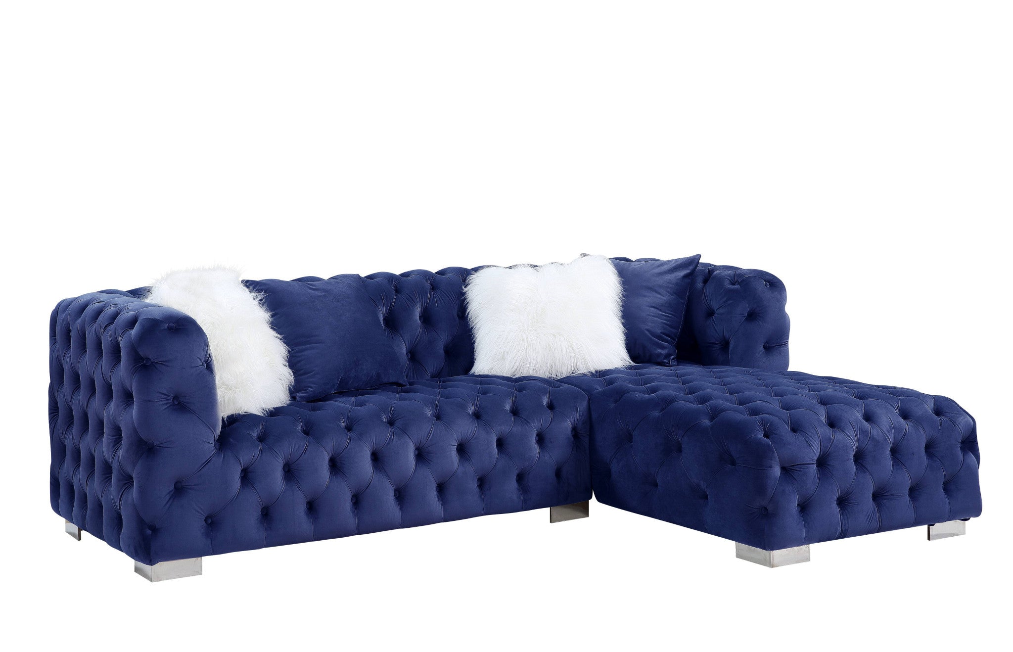 Blue Velvet L Shaped Two Piece Seating Component