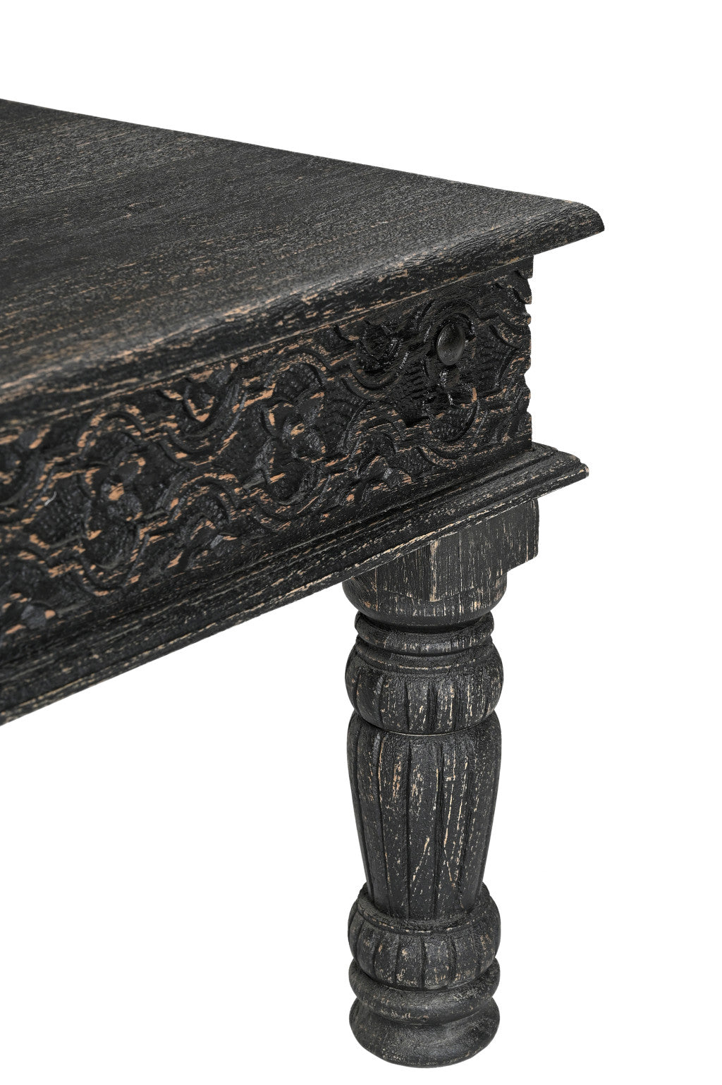 51" Black Solid Wood Distressed Coffee Table