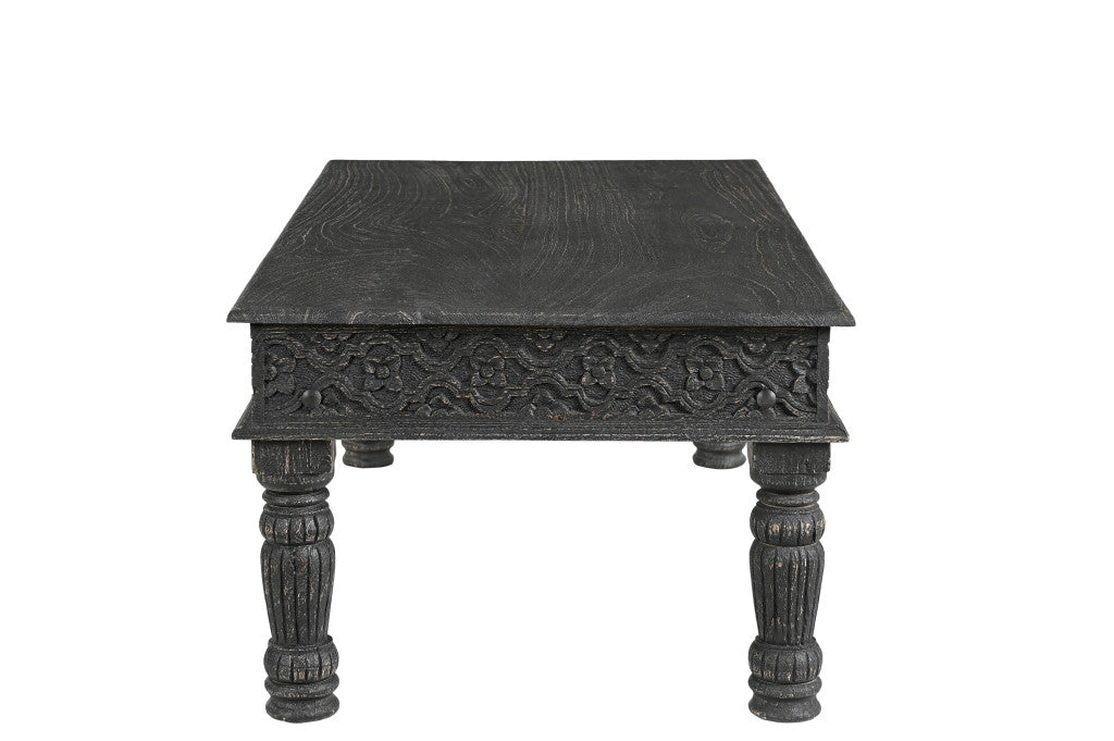 51" Black Solid Wood Distressed Coffee Table