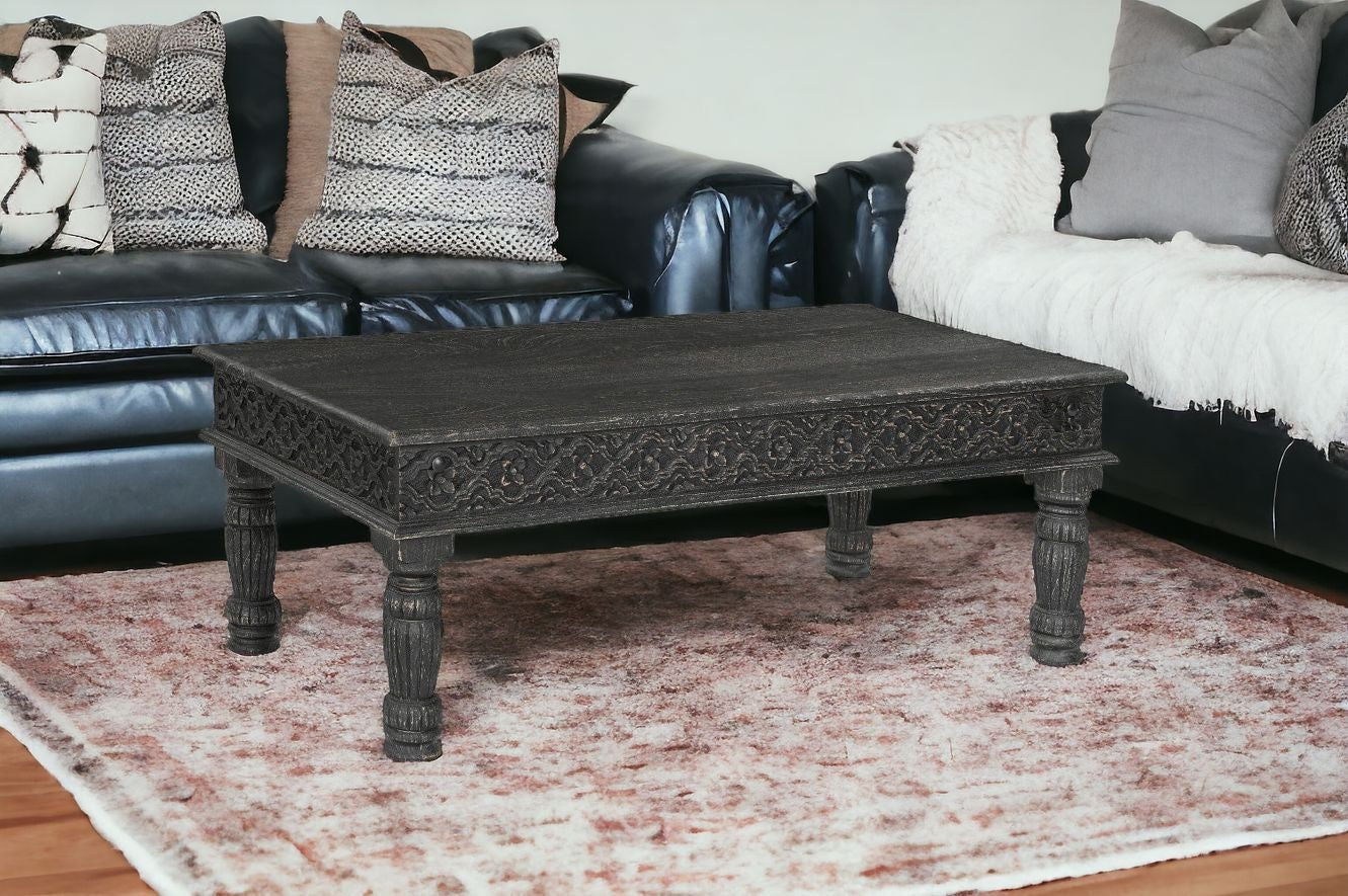 51" Black Solid Wood Distressed Coffee Table