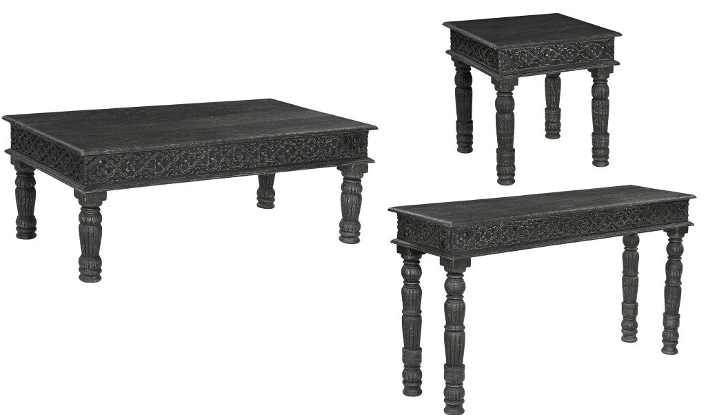 51" Black Solid Wood Distressed Coffee Table