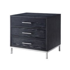 24" Silver Metallic and Black Veneer End Table with Three Drawers