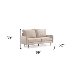 69" Beige Velvet and Dark Brown Sofa