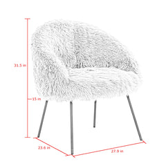 28" Rose And White Faux Fur Arm Chair