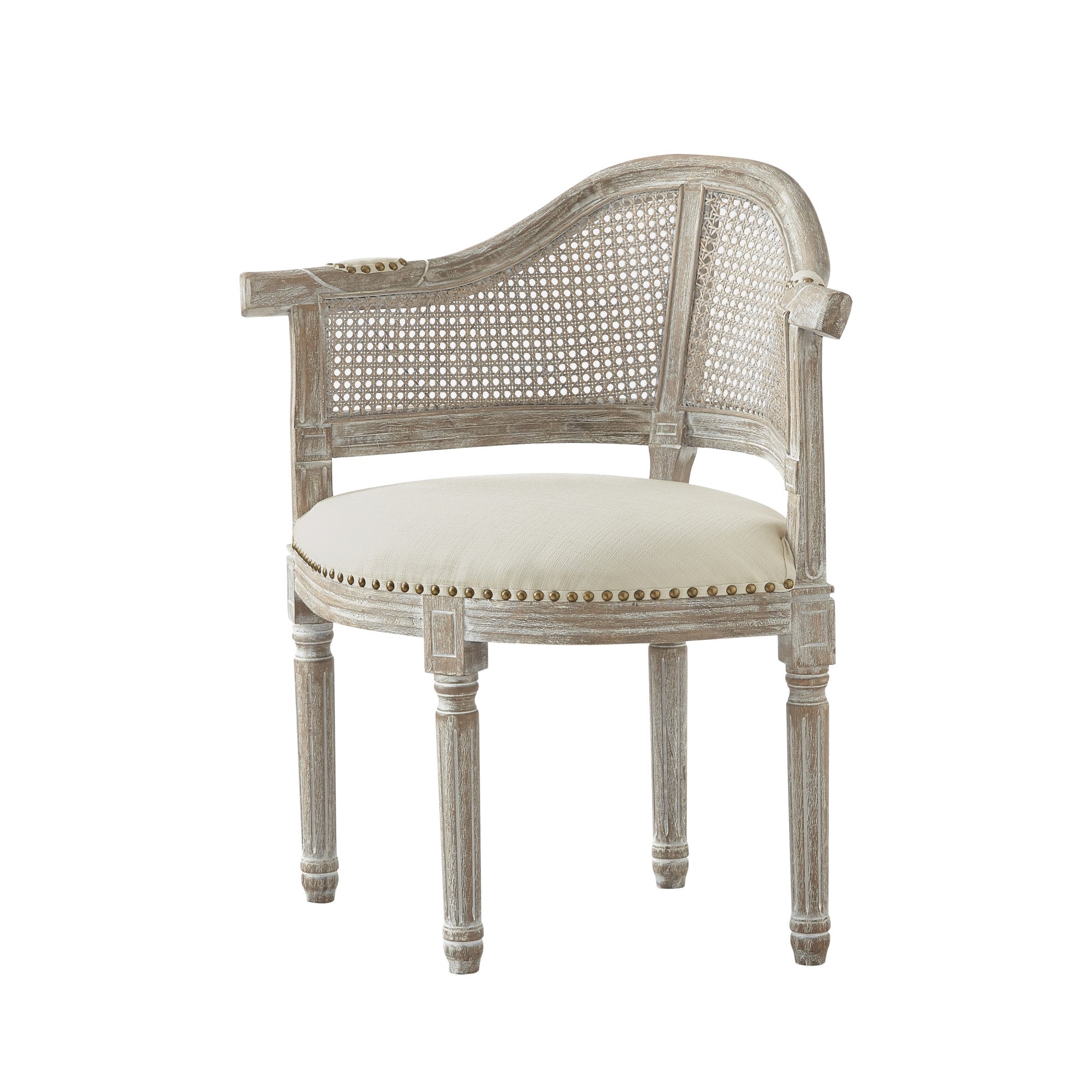 24" Cream And Beige Linen Arm Chair