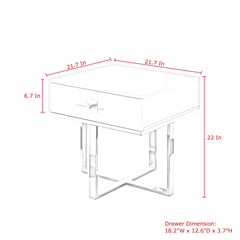 22" Gold and White End Table with Drawer