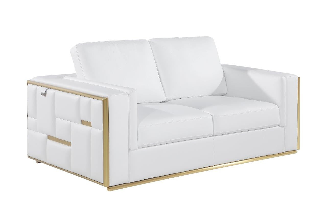 73" White And Silver Metallic Leather Loveseat