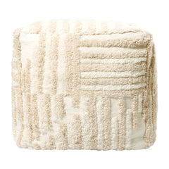 18" Beige Cotton Cube Striped Pouf Ottoman