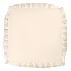 18" Beige Cotton Cube Striped Pouf Ottoman